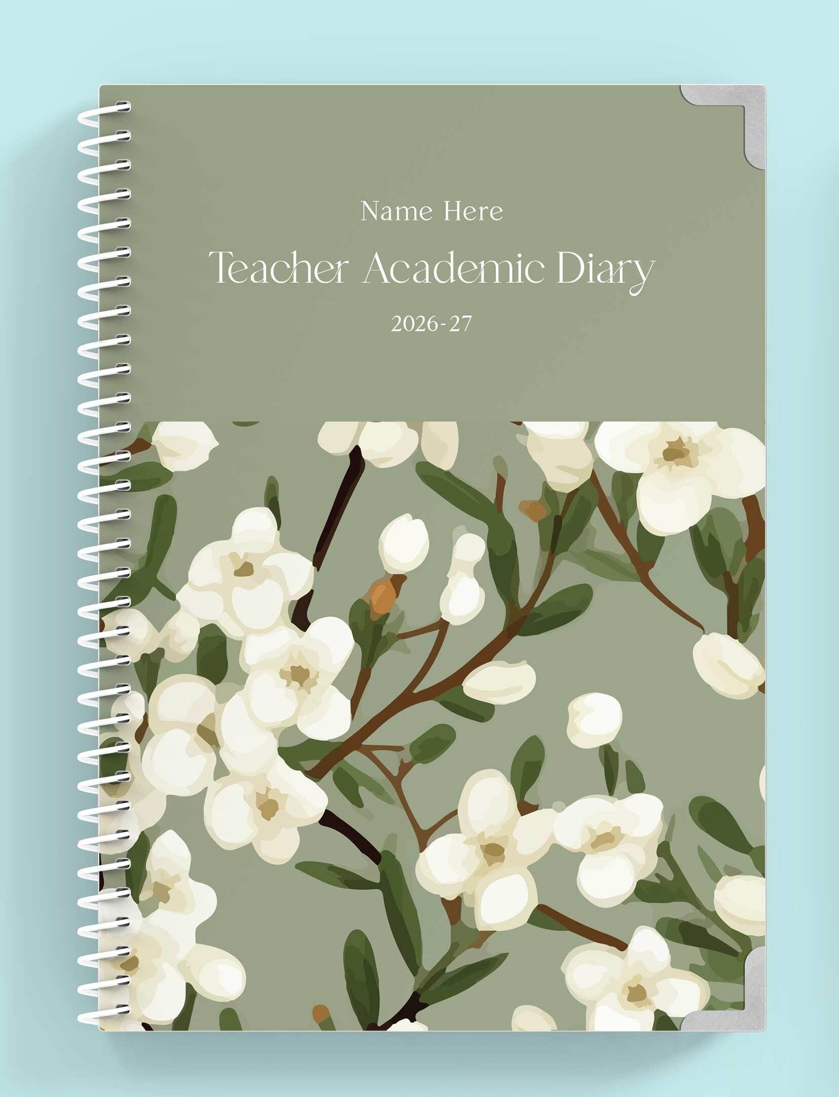 Emerald Blossom Spiral Teacher Academic Diary
