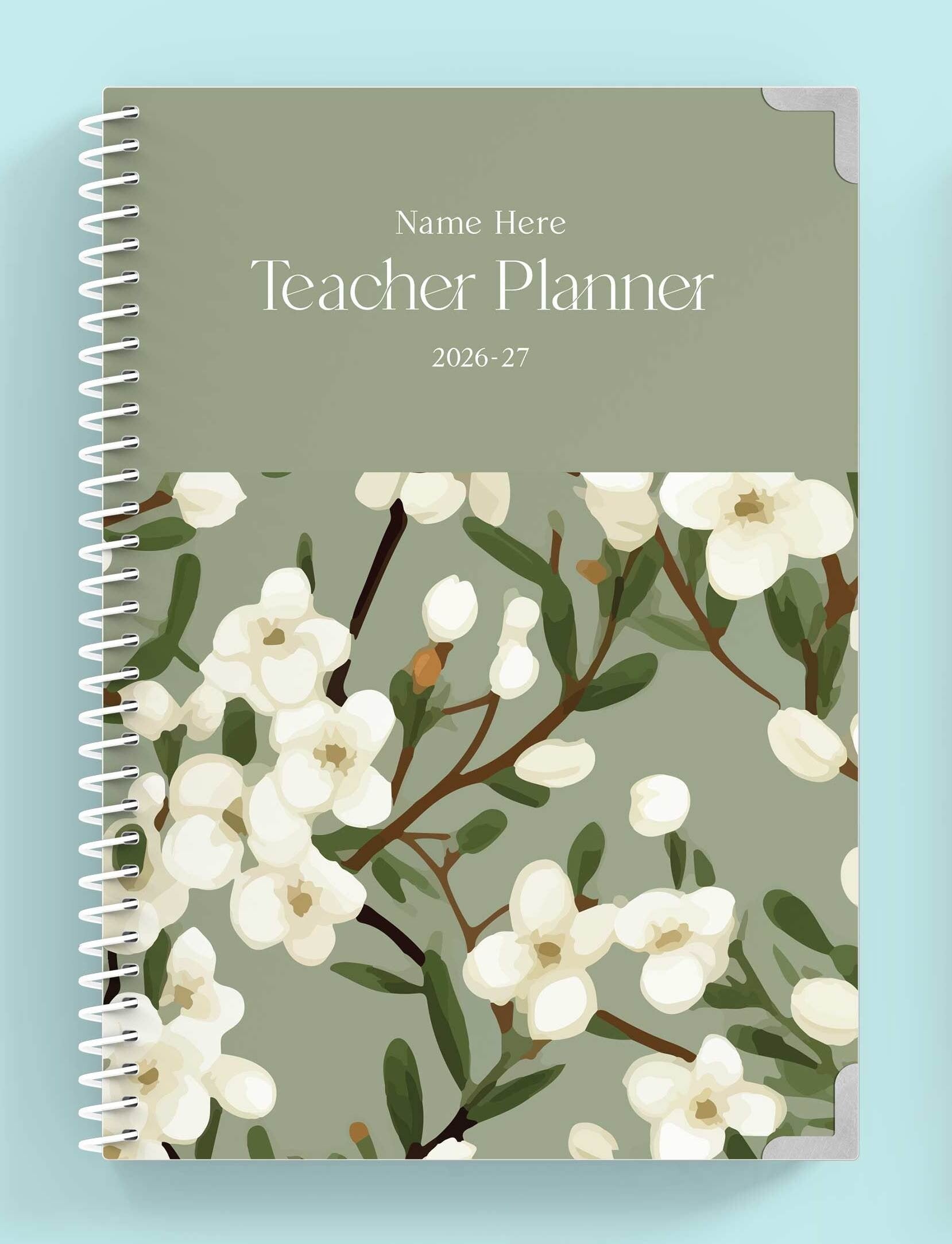 Emerald Blossom Spiral Teacher Planner