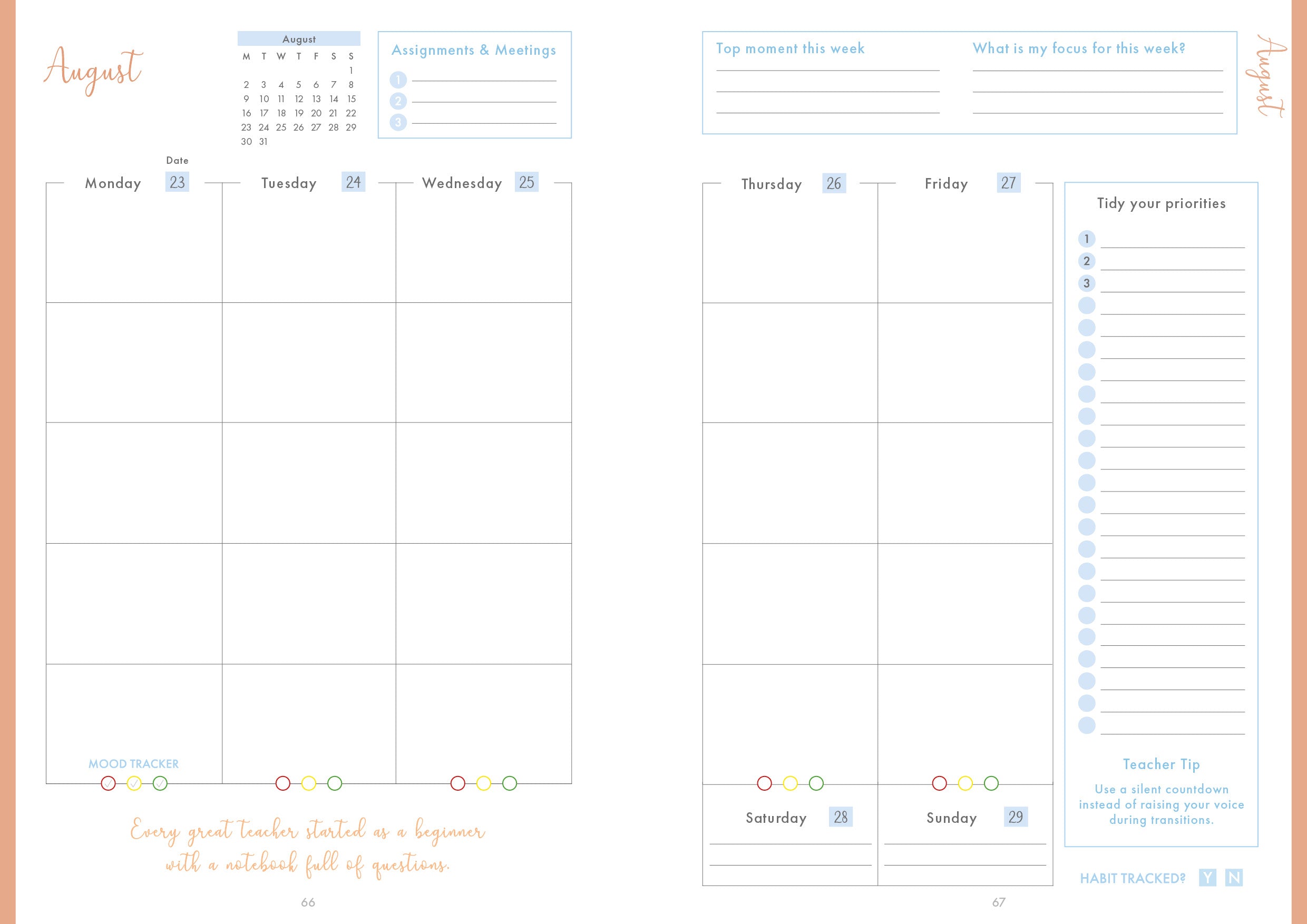 Dusky Pink Book Student Teacher Planner